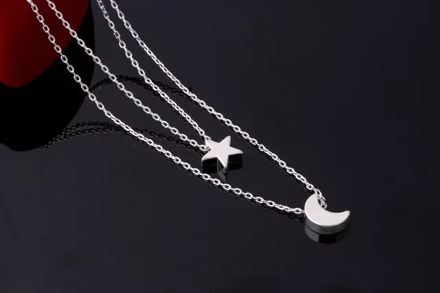 Yu Fashions Moon & Star Minimal Pendent 2 layered Necklace Chain