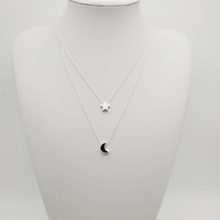 Yu Fashions Moon & Star Minimal Pendent 2 layered Necklace Chain