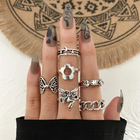Yu Fashions Fairy Butterfly Ludo Dice Flower Ring Set of 6