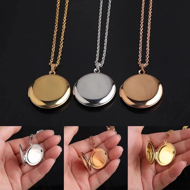 Yu Fashions Openable Silver Chain Photo Frame Round Pendent Necklace Chain