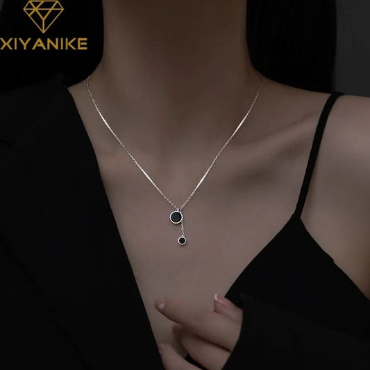 Yu Fashions 2 Black drop Geometrical Pendent Necklace Chain