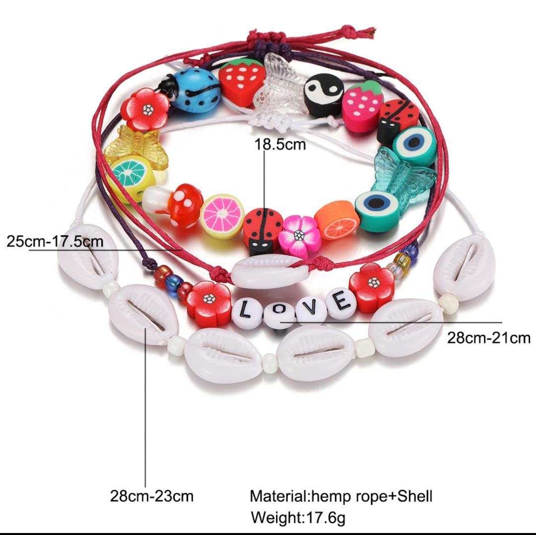 Yu Fashions 4 Layered White Shell LOVE letter flower Bug Multilayered Korean Bracelet