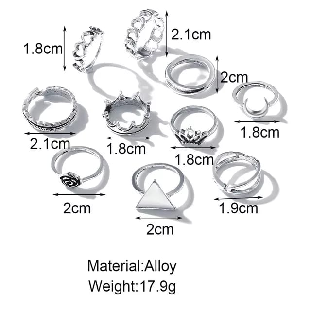 Yu Fashions Triangle Flower Crown Bohemian Link Ring Set of 10