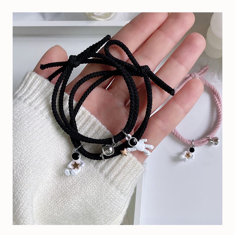 Yu Fashions Couple Sister Best Friend Magnetic Astronaut Black Rope Magnetic Korean Bracelet set of 2