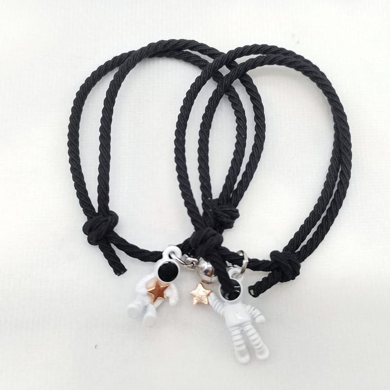 Yu Fashions Couple Sister Best Friend Magnetic Astronaut Black Rope Magnetic Korean Bracelet set of 2