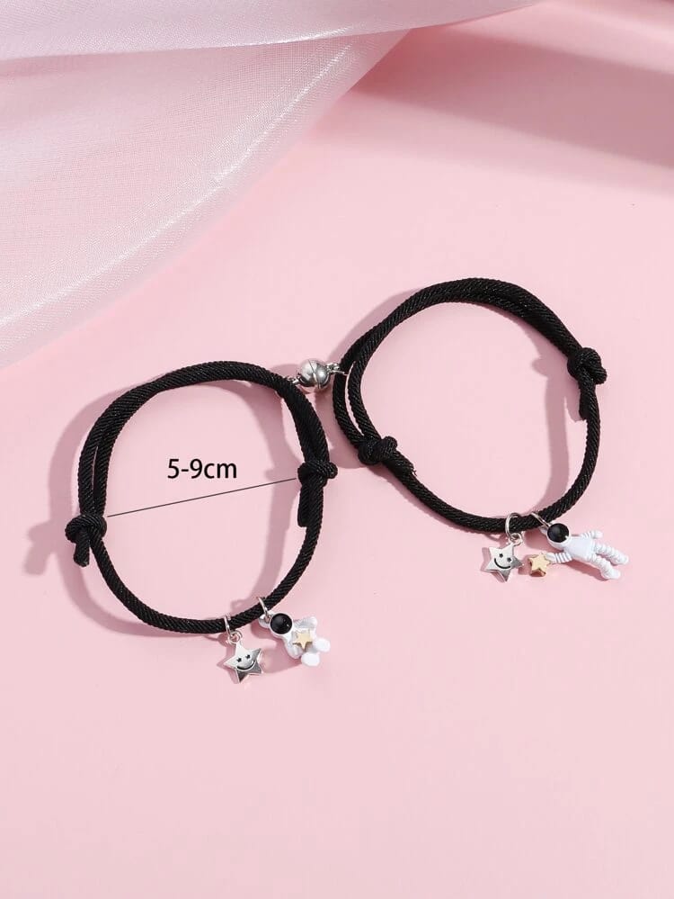 Yu Fashions Couple Sister Best Friend Magnetic Astronaut Black Rope Magnetic Korean Bracelet set of 2
