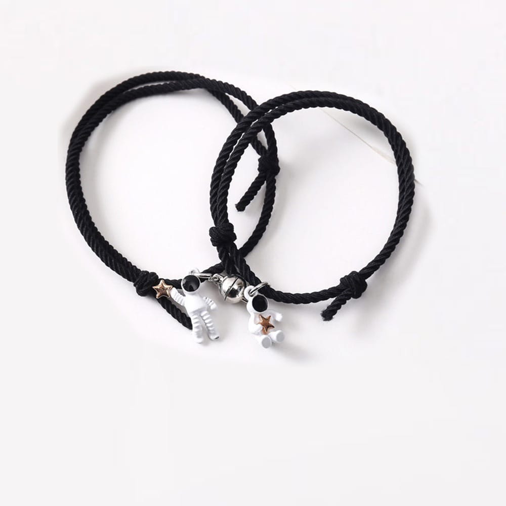 Yu Fashions Couple Sister Best Friend Magnetic Astronaut Black Rope Magnetic Korean Bracelet set of 2