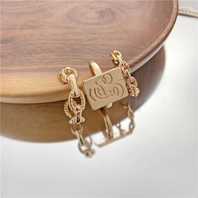 Yu Fashions Bohemian Golden Ring Vintage Face Link Chain Ring Set of 3