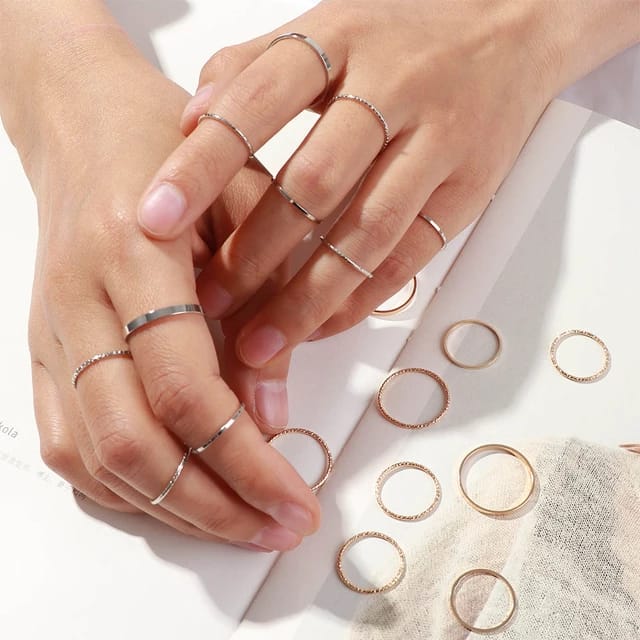 YU Fashions Minimal High Fashion Korean Ring Set of 10