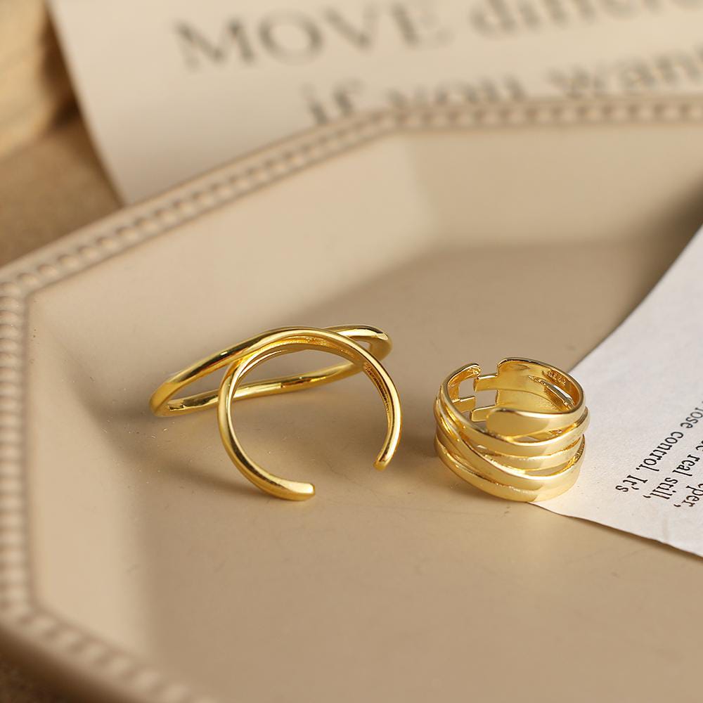 Yu Fashions Melted Golden Spiral High Fashion Korean Ring Set of 2