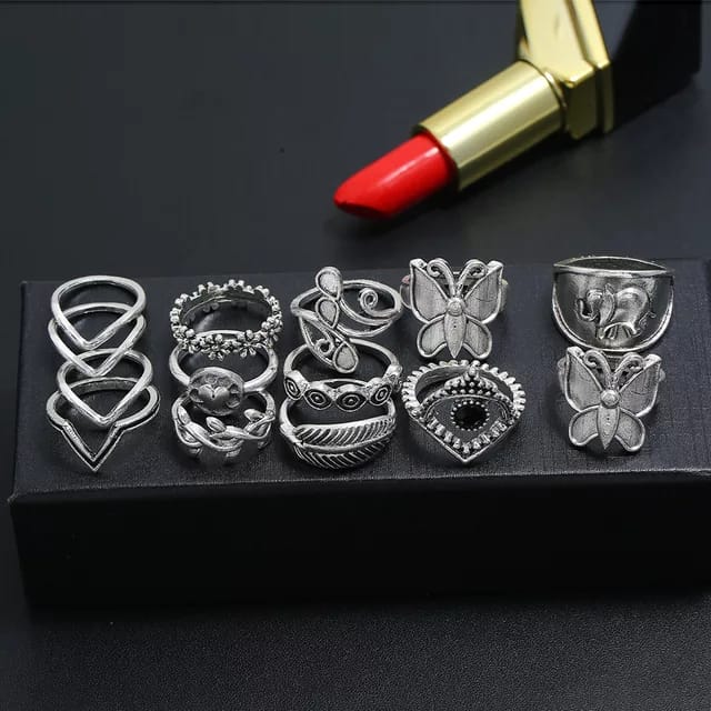 Yu Fashions Butterfly Tribal Ring Set of 14