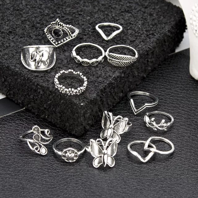 Yu Fashions Butterfly Tribal Ring Set of 14