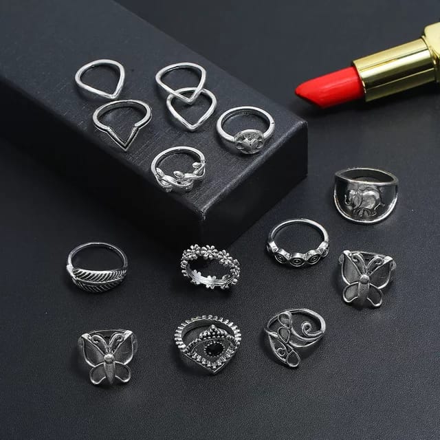 Yu Fashions Butterfly Tribal Ring Set of 14