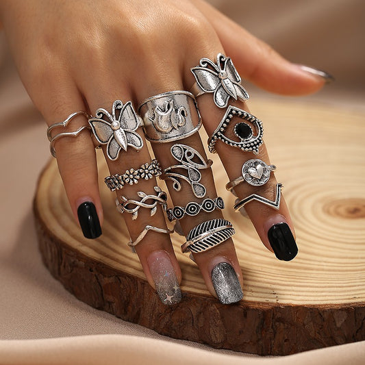 Yu Fashions Butterfly Tribal Ring Set of 14