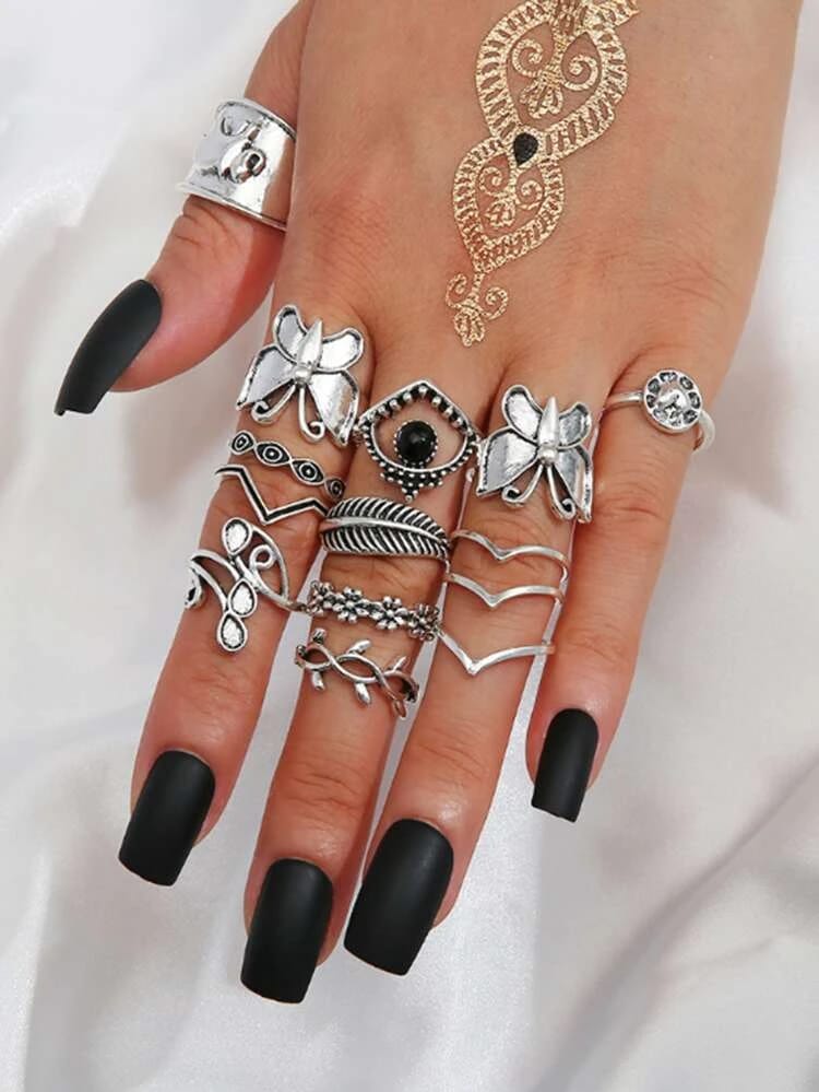 Yu Fashions Butterfly Tribal Ring Set of 14
