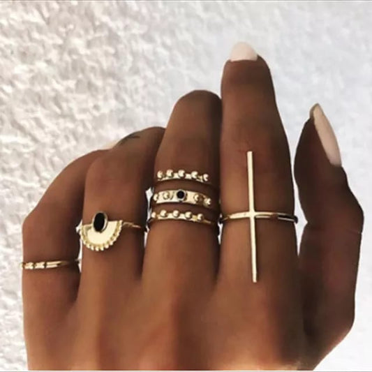 Yu Fashions Golden Boho Tribal Korean Ring Set of 6