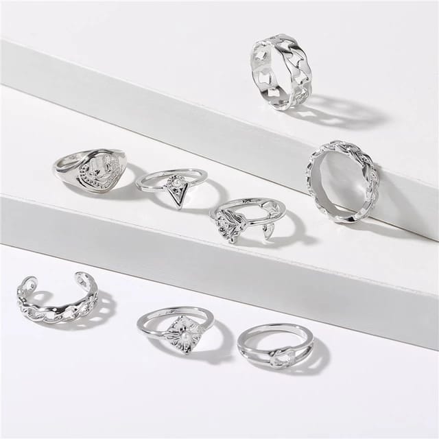Yu Fashions  Link Snake Bohemian Ring Set of 10