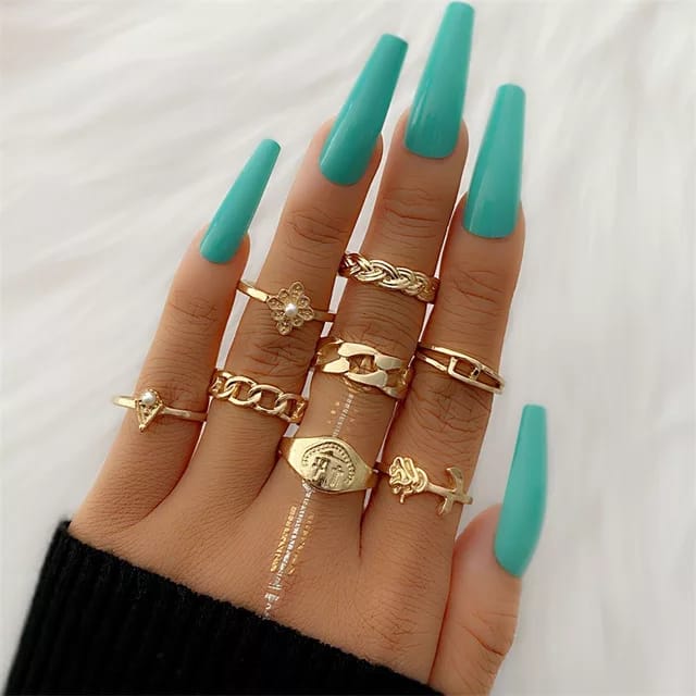 Yu Fashions  Link Snake Bohemian Ring Set of 10