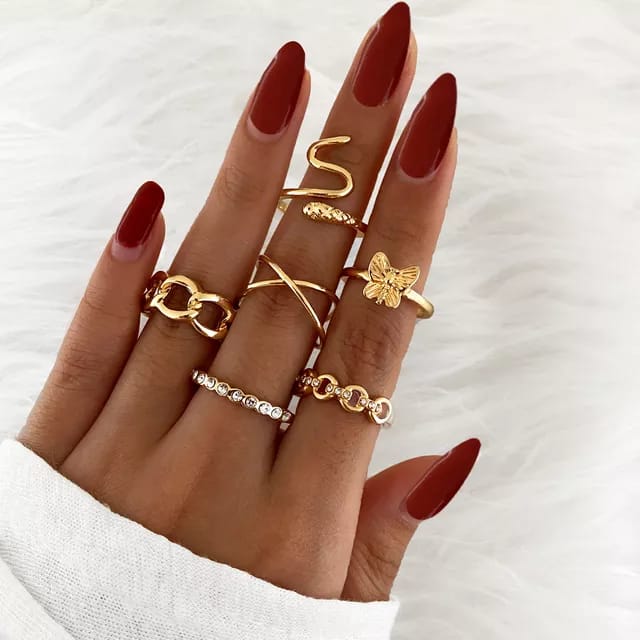 Yu Fashions Golden Snake High Fashion Korean Ring Set of 6