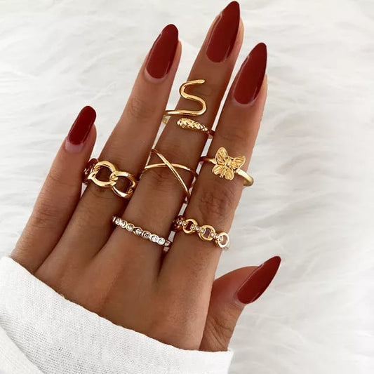 Yu Fashions Golden Snake High Fashion Korean Ring Set of 6