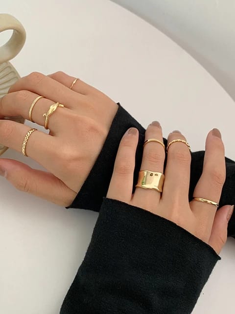 Yu Fashions Melted geometrical Korean Ring Set of 8
