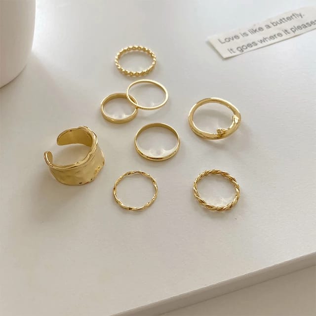 Yu Fashions Melted geometrical Korean Ring Set of 8