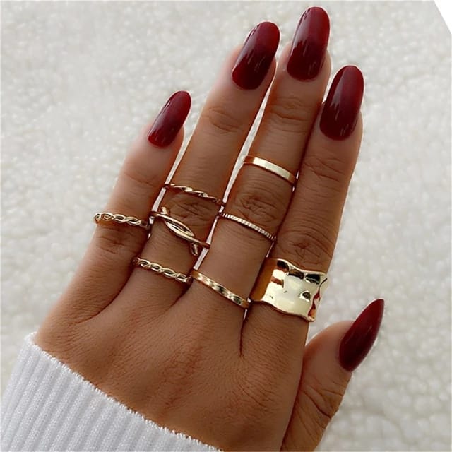 Yu Fashions Melted geometrical Korean Ring Set of 8
