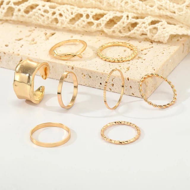 Yu Fashions Melted geometrical Korean Ring Set of 8