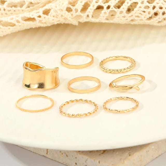 Yu Fashions Melted geometrical Korean Ring Set of 8