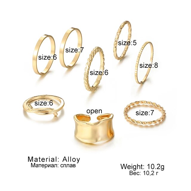 Yu Fashions Melted geometrical Korean Ring Set of 8