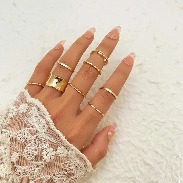 Yu Fashions Melted geometrical Korean Ring Set of 8