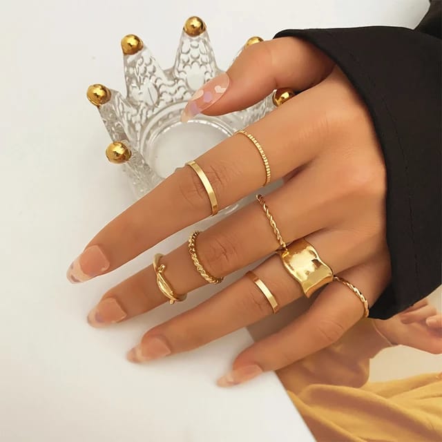 Yu Fashions Melted geometrical Korean Ring Set of 8