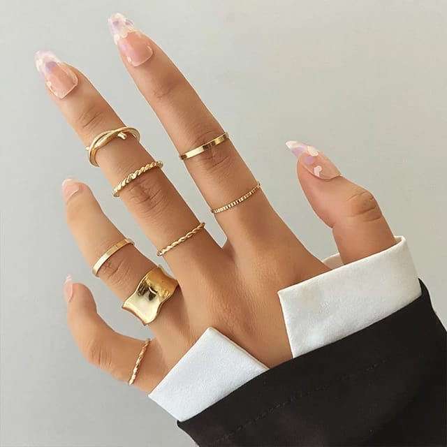 Yu Fashions Melted geometrical Korean Ring Set of 8
