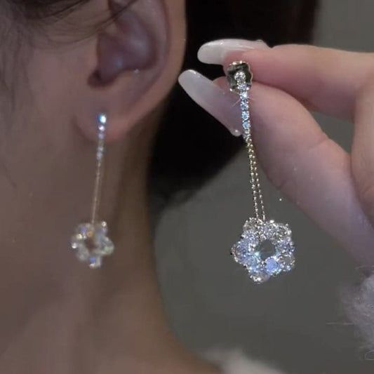 Yu Fashions Rhinestone Circle Detachable 2 way Chain Korean Earrings Pair
