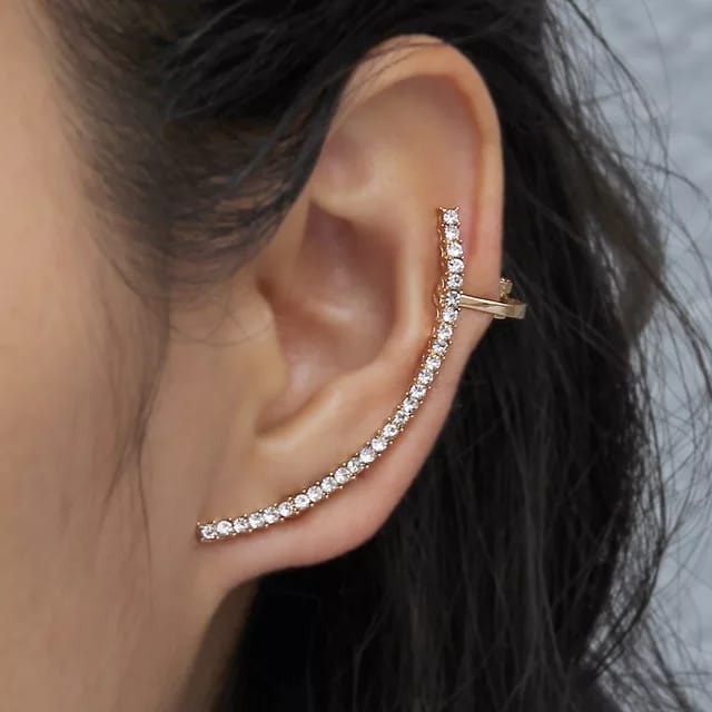 Yu Fashions Arch Sword Shaped Rhinestone Unique Single Piece Korean Earhook Earring