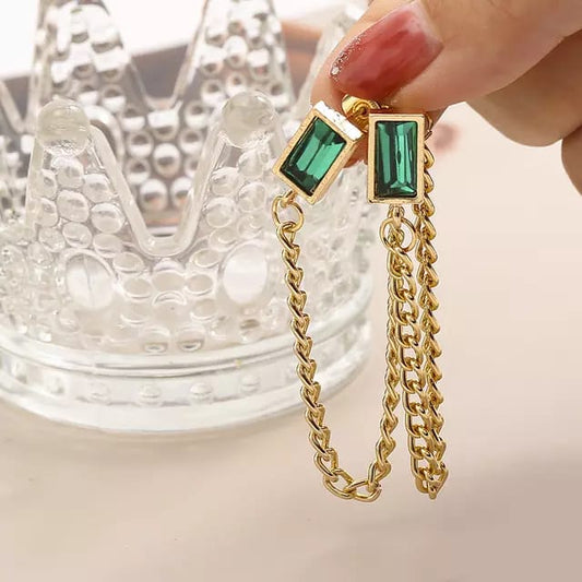 Yu Fashions Green Emerald Stone High Fashion Korean Earrings Pair