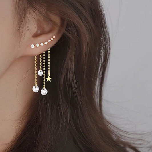 Yu Fashions 2 way Crystal Drop Chain Korean Earrings Pair