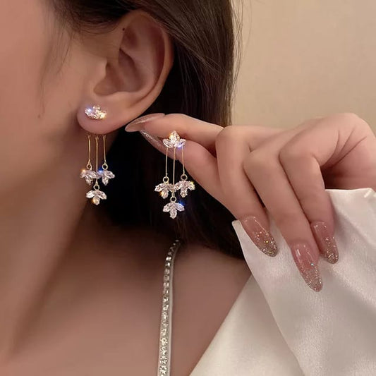 Yu Fashions Maple Tree Leaves Cute 2 Way Drop Chain Korean Earrings Pair
