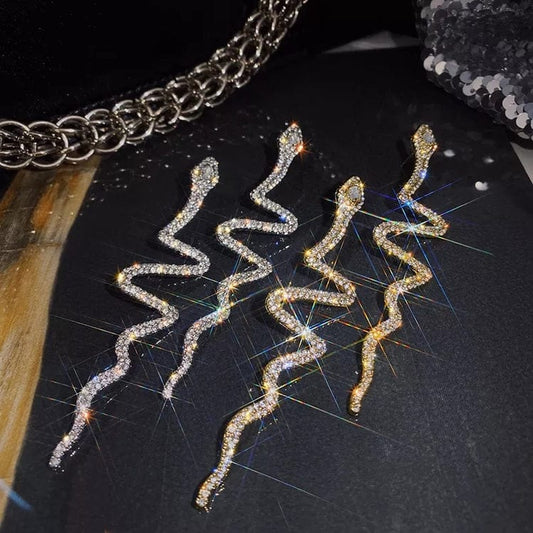 Yu Fashions Animal Snake Rhinstone Studded Korean Earrings Pair