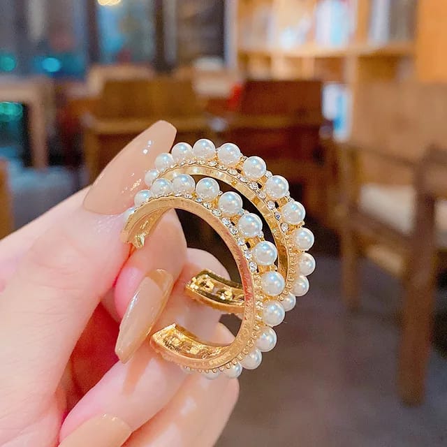 Yu Fashions Pearl Golden Hoop Korean Earrings Pair