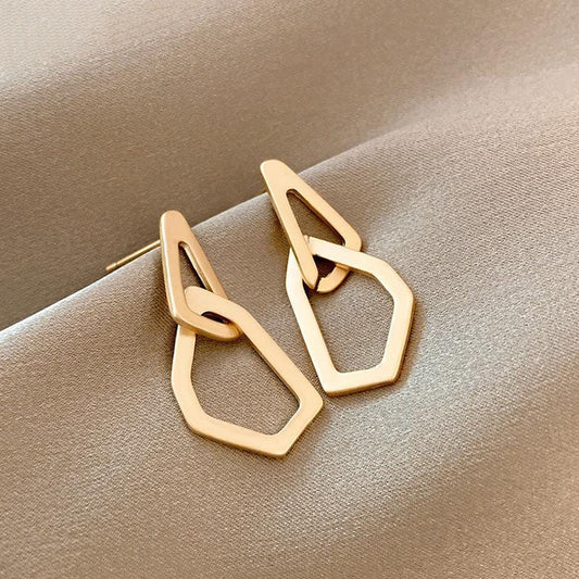Yu Fashions Golden Twisted Geomtrical Dual Korean Earrings Pair