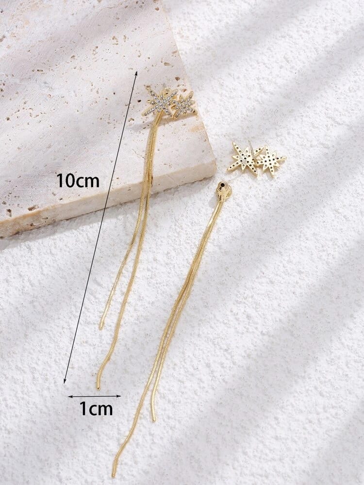 Yu Fashions Star Shaped Rhinstone Tassel korean Earrings Pair