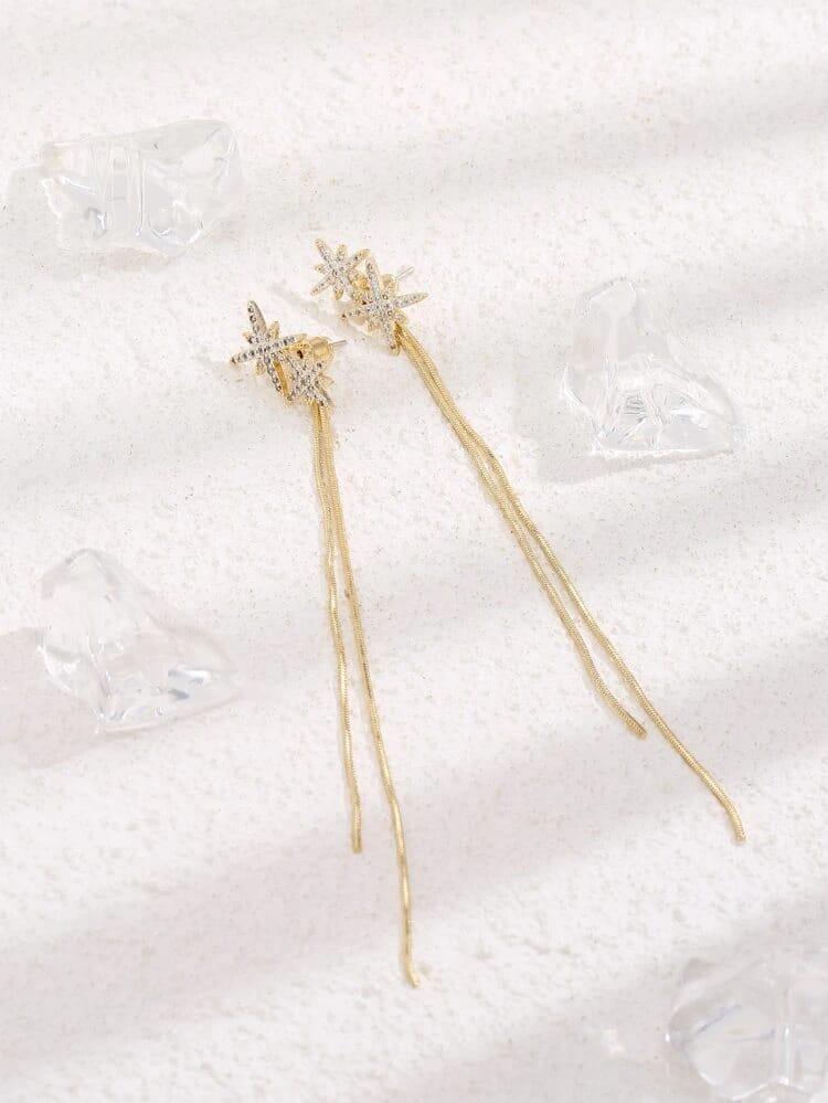 Yu Fashions Star Shaped Rhinstone Tassel korean Earrings Pair