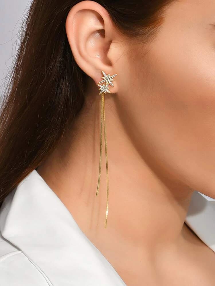 Yu Fashions Star Shaped Rhinstone Tassel korean Earrings Pair