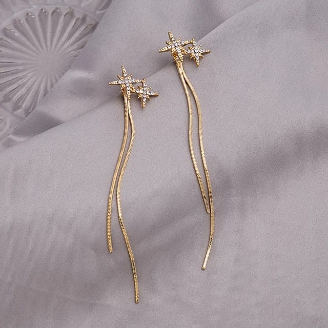 Yu Fashions Star Shaped Rhinstone Tassel korean Earrings Pair