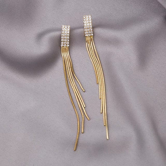Yu Fashions Golden rhinestone Tassel Korean Earrings Pair