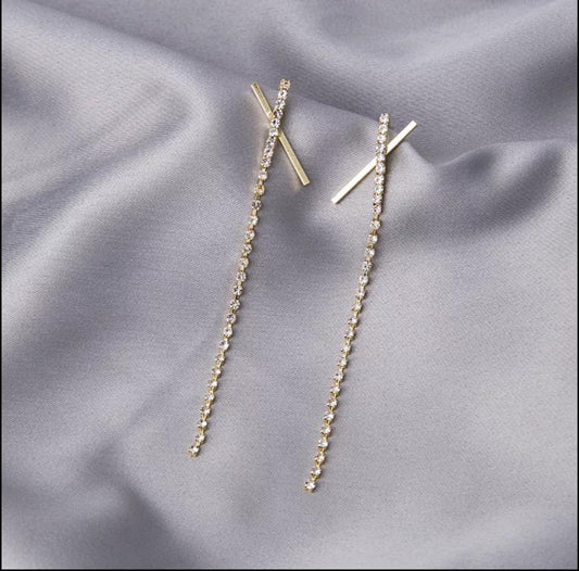 Yu Fashions Rhinstone Cross High Fashion Tassel Korean Earrings Pair
