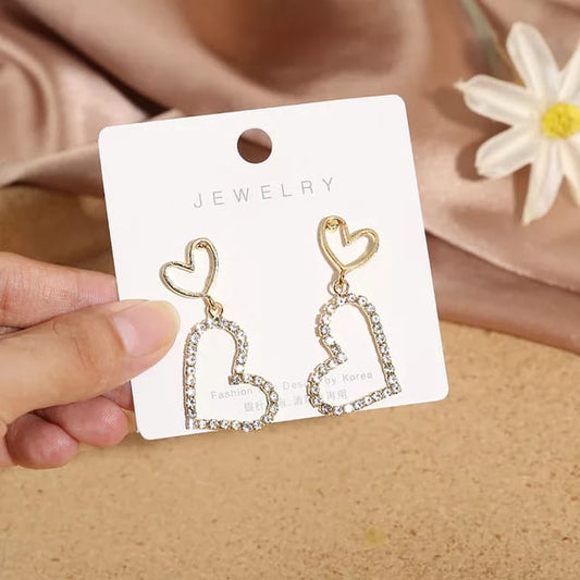 Yu Fashions Rhinstone Heart Shaped Dual Drop Korean Earrings Pair