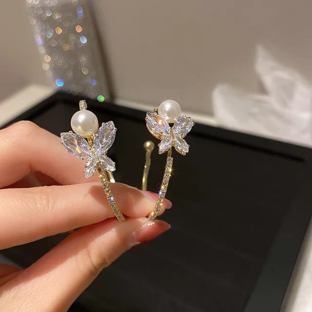 Yu Fashions Flower Rhinestone Hoop Korean Earrings Pair