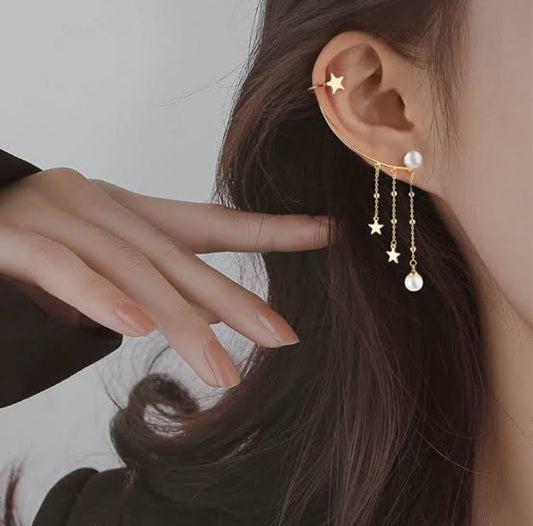 Yu Fashions Single Pc Star Pearl Drop Korean Earrings Pair